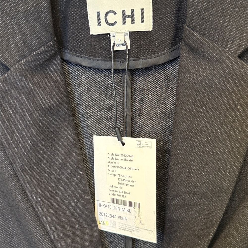 NWT ICHI "Kate" Black Denim Blazer - small - $150 MSRP - Picture 2 of 3